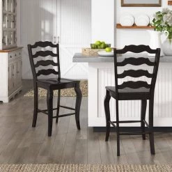 Antique Black French Ladder Back Wood Counter Height Chair (Set of 2) by HomeSullivan