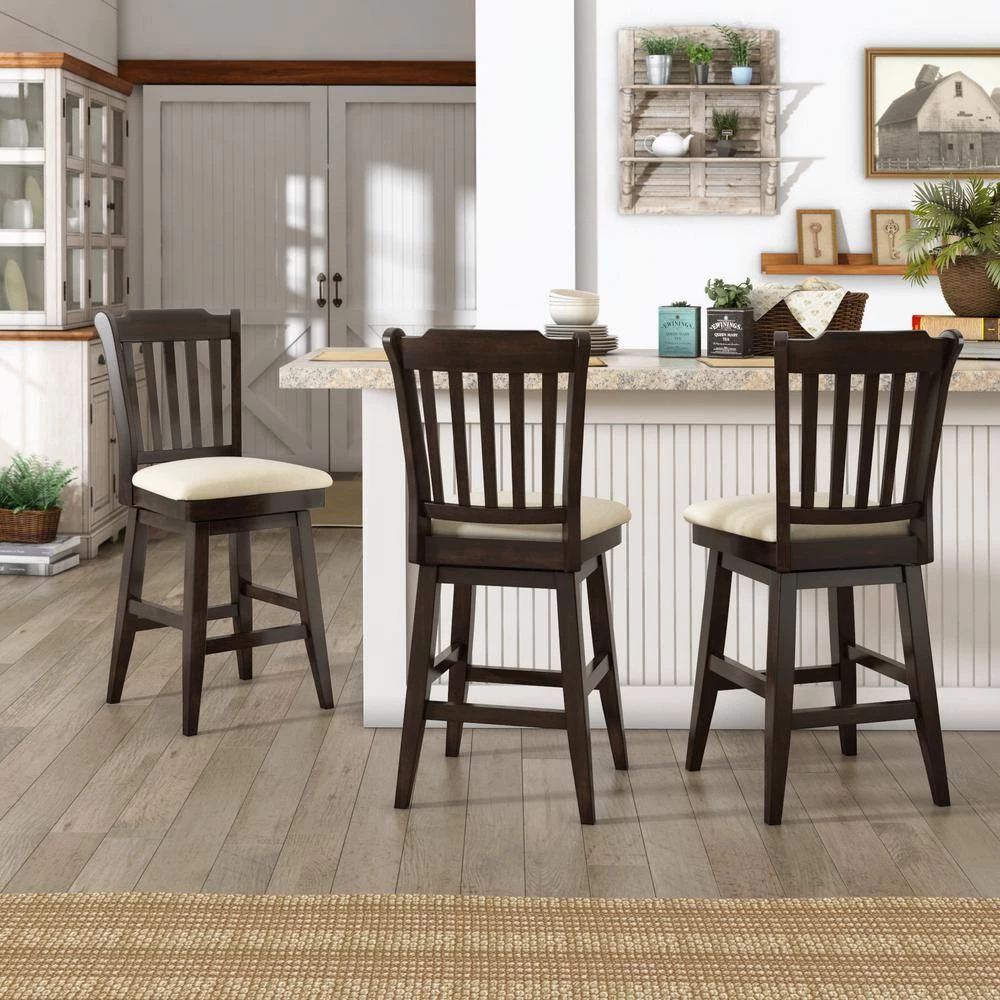 42 in. Antique Black Slat Back Counter Height Wood Swivel Chair by HomeSullivan - Image 9