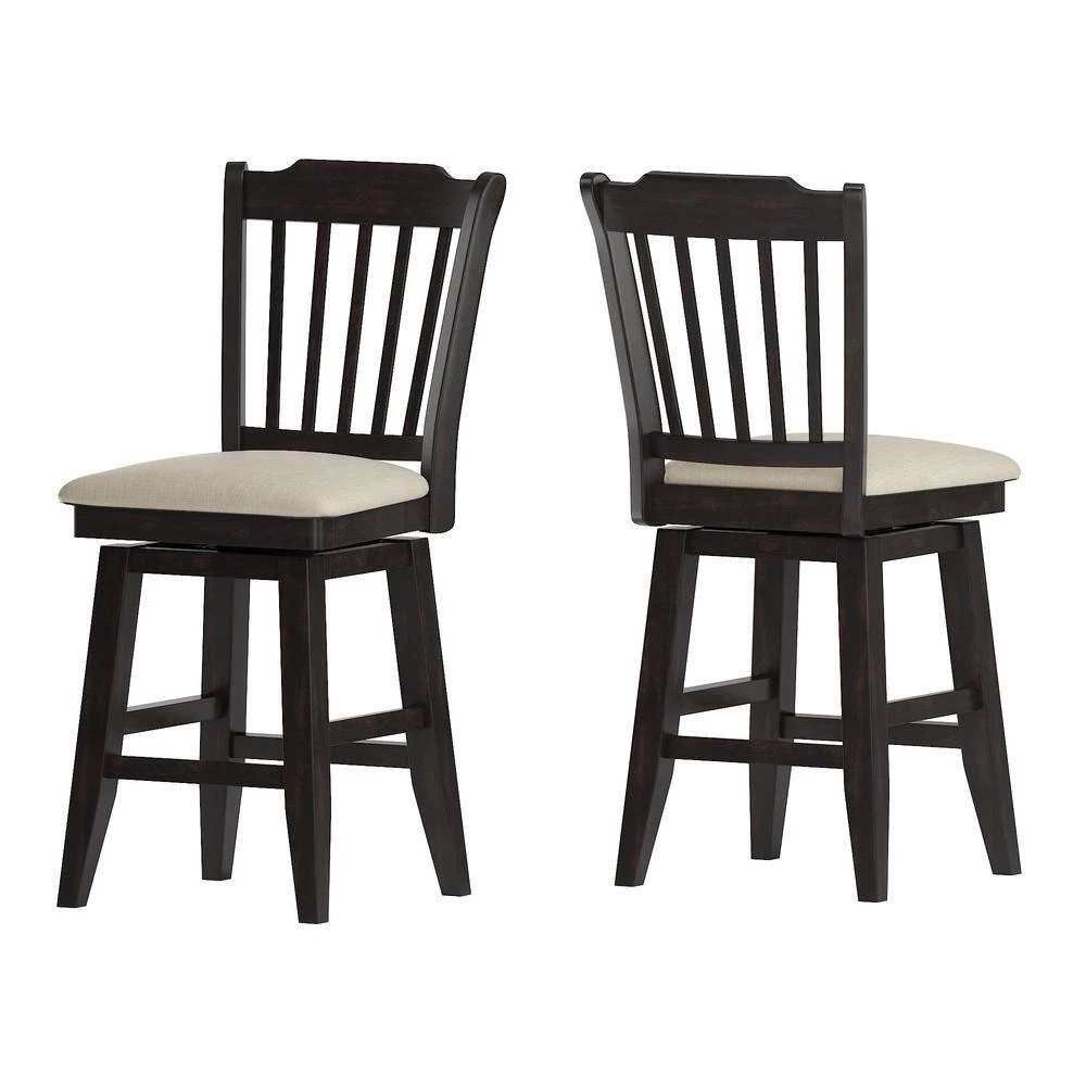 42 in. Antique Black Slat Back Counter Height Wood Swivel Chair by HomeSullivan - Image 3