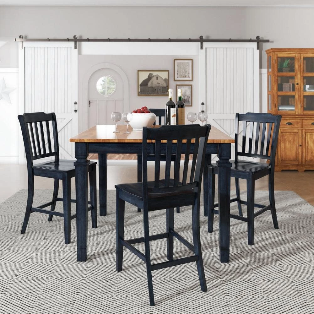 Denim Slat Back Wood Counter Height Chair (Set of 2) by HomeSullivan - Image 9