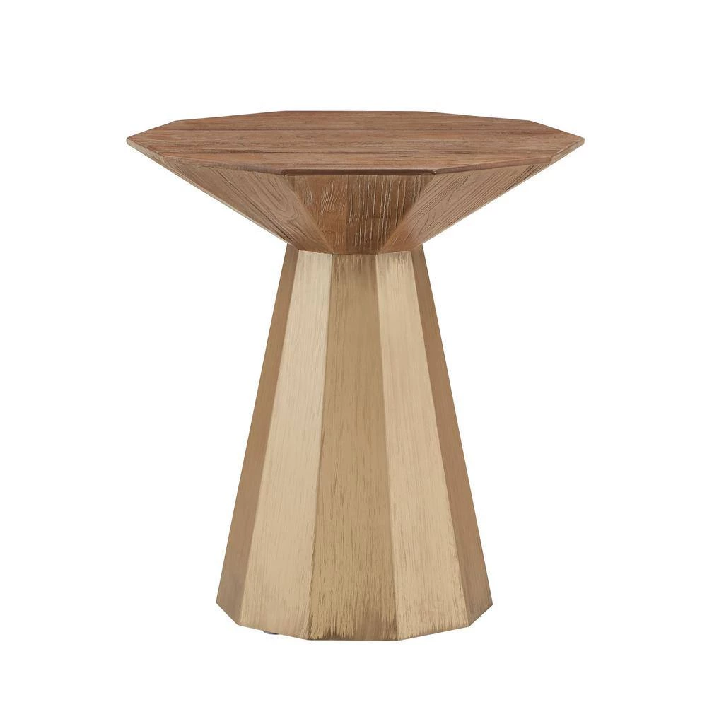 Antique Gold Reclaimed Wood Decagon End Table by HomeSullivan - Image 3