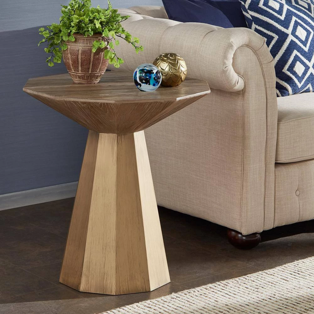 Antique Gold Reclaimed Wood Decagon End Table by HomeSullivan - Image 7