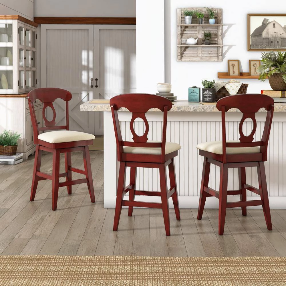 42 in. Antique Berry Napoleon Back Counter Height Wood Swivel Chair by HomeSullivan - Image 9