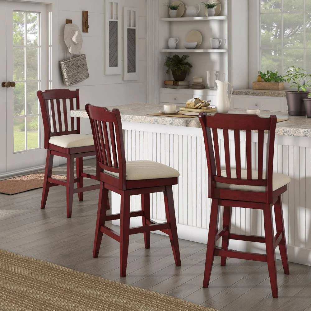 42 in. Antique Berry Slat Back Counter Height Wood Swivel Chair by HomeSullivan - Image 4