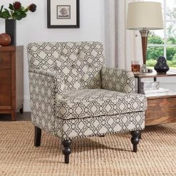 Beige Moroccan Print Fabric Tufted Club Chair by HomeSullivan