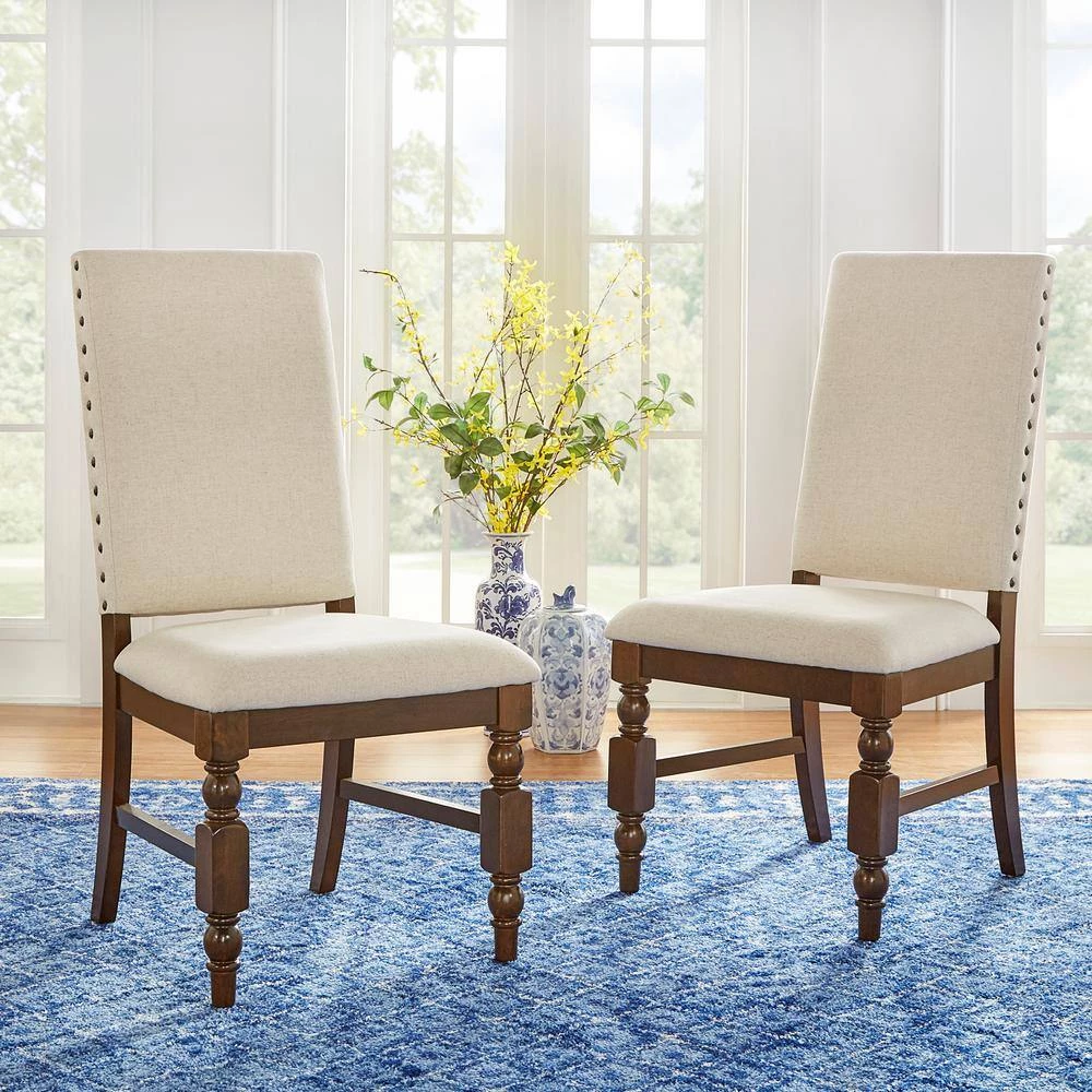 Beige Nailhead Upholstered Dining Side Chairs (Set Of 2) by HomeSullivan - Image 7