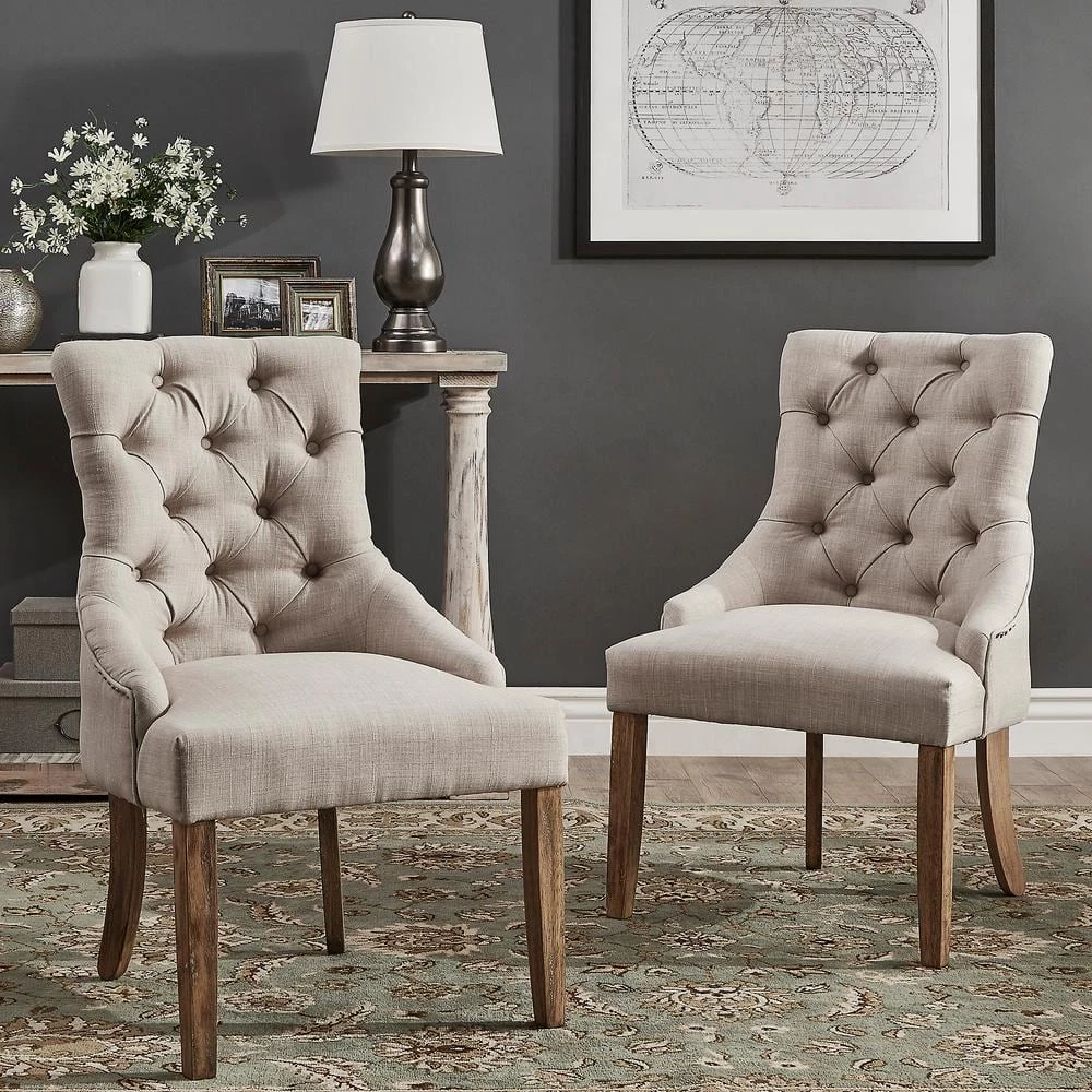 Marjorie Beige Linen Button Tufted Dining Chair (Set of 2) by HomeSullivan - Image 3