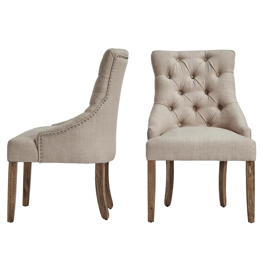 Marjorie Beige Linen Button Tufted Dining Chair (Set of 2) by HomeSullivan