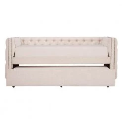 Beige Tufted Nailhead Twin Daybed by HomeSullivan