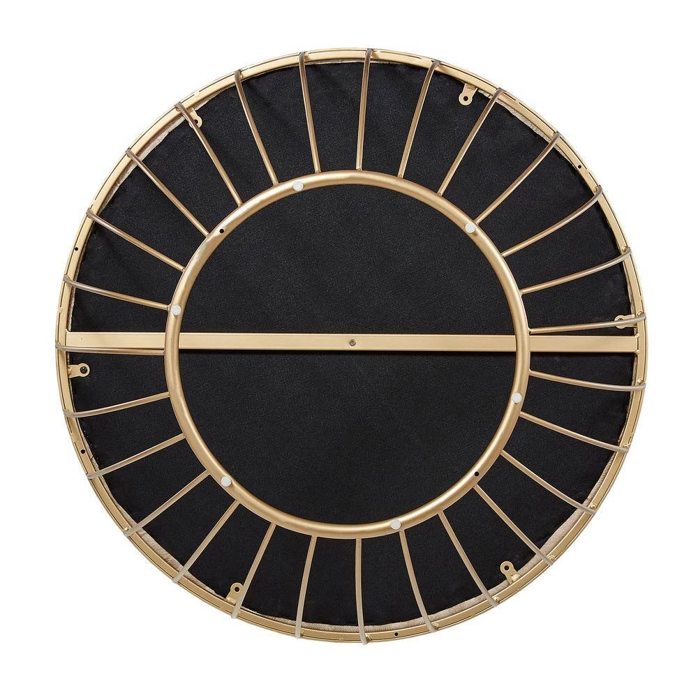 Beige Linen Gold Metal Upholstered Round Ottoman by HomeSullivan - Image 4