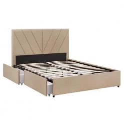 Beige V-Channel Headboard Storage Full Platform Bed by HomeSullivan