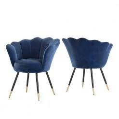 Navy Blue Velvet Black And Gold Metal Leg Seashell Accent Chairs (Set of 2) by HomeSullivan