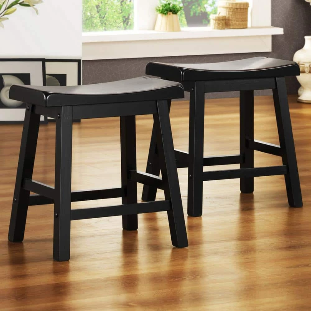Black Saddle Seat 18-Inch Backless Stools (Set Of 2) by HomeSullivan - Image 9