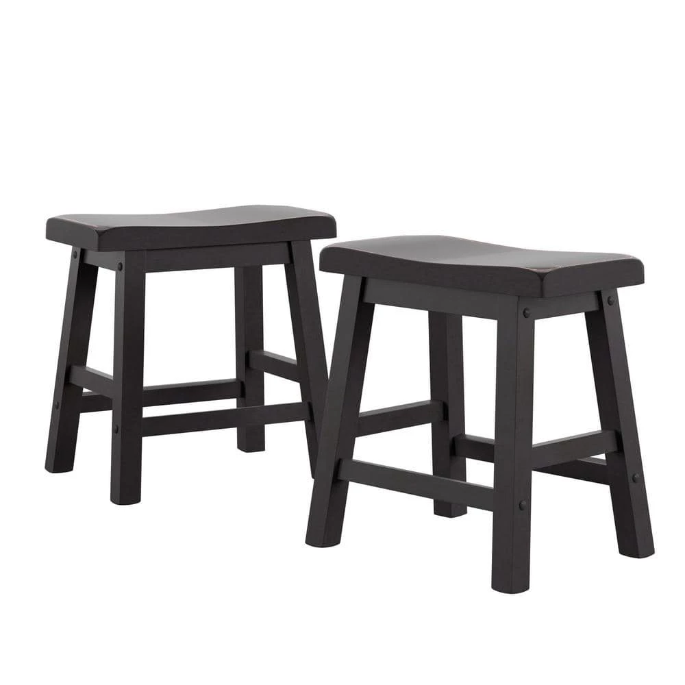 Black Saddle Seat 18-Inch Backless Stools (Set Of 2) by HomeSullivan