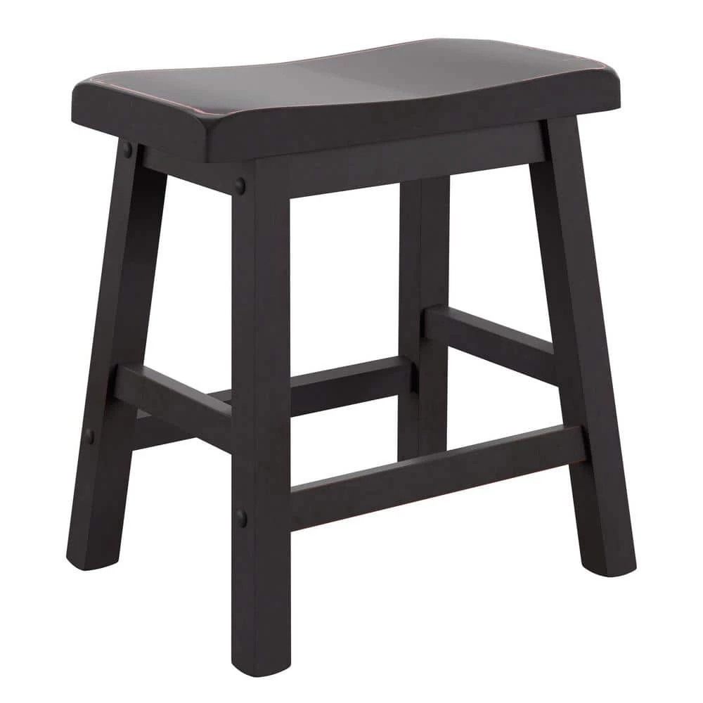 Black Saddle Seat 18-Inch Backless Stools (Set Of 2) by HomeSullivan - Image 2