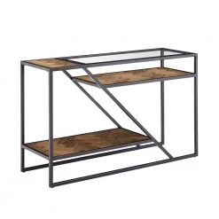 48 in. Black Metal Parquet Wood And Glass Sofa Table by HomeSullivan