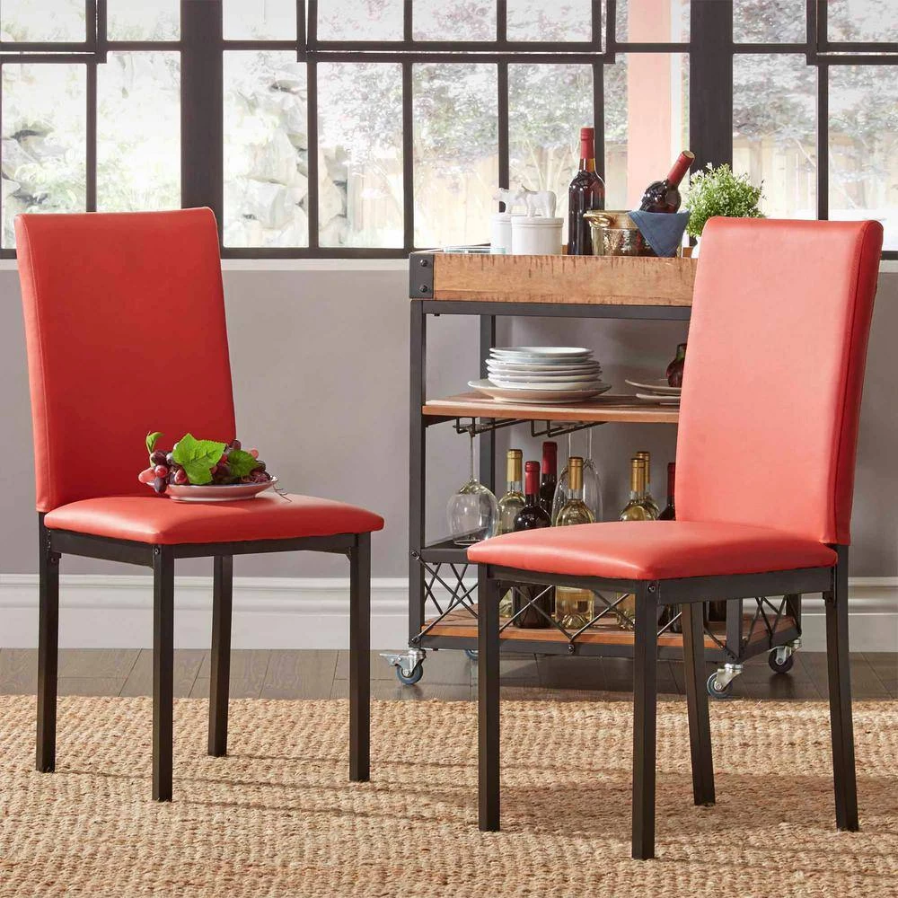 Red Metal Faux Leather Dining Chairs (Set Of 2) by HomeSullivan - Image 2