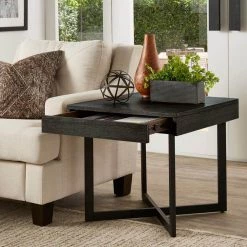 23.5 in. Black Wood Finish End Table With One Drawer by HomeSullivan