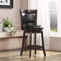 37.8 in. Black PU Panel Back Swivel Counter Height Stool by HomeSullivan