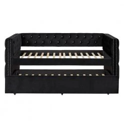 Black Tufted Nailhead Daybed with Trundle by HomeSullivan