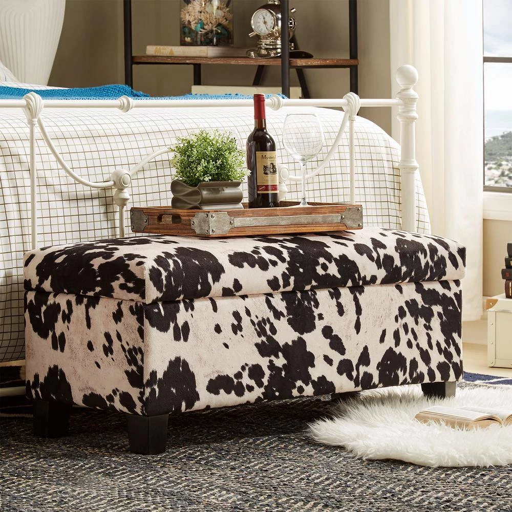 Black Cowhide Print Lift Top Storage Bench by HomeSullivan - Image 7