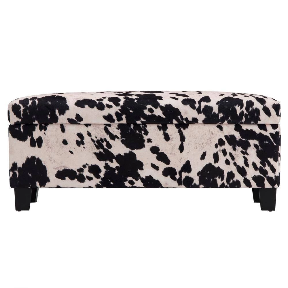 Black Cowhide Print Lift Top Storage Bench by HomeSullivan - Image 4