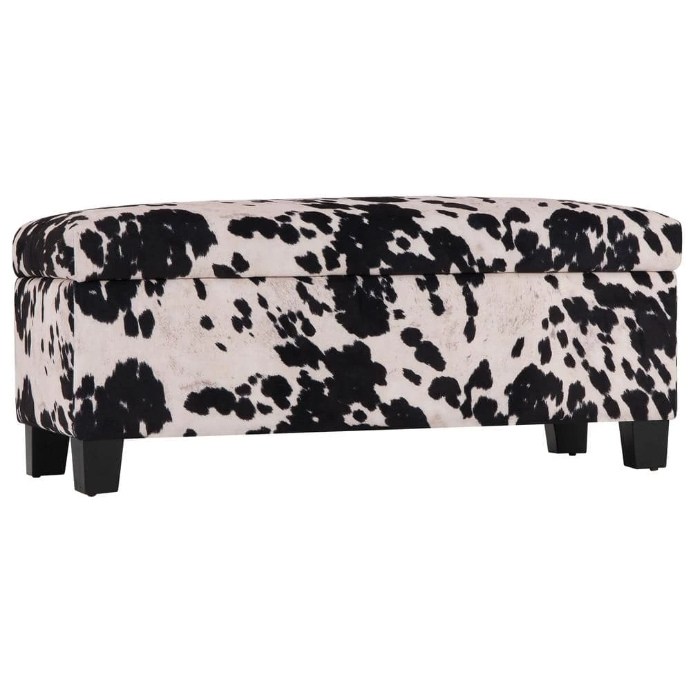 Black Cowhide Print Lift Top Storage Bench by HomeSullivan