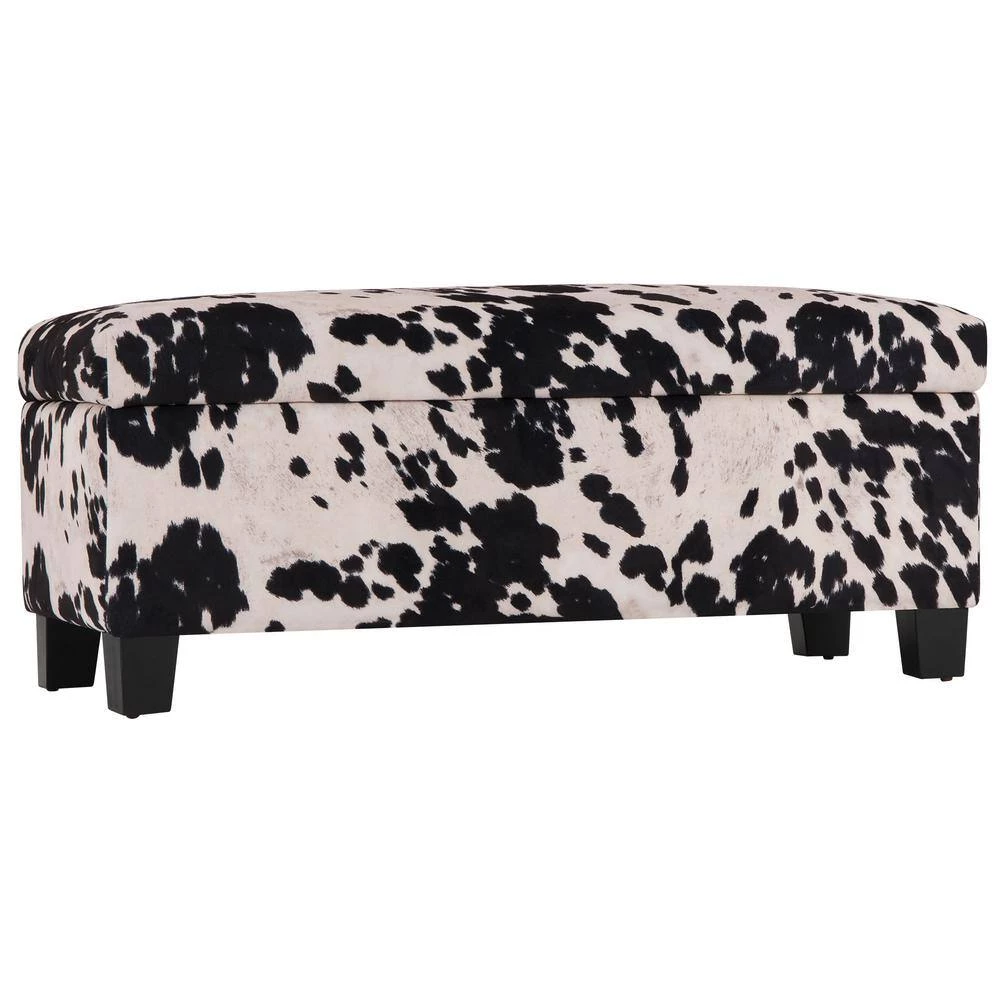 Black Cowhide Print Lift Top Storage Bench by HomeSullivan - Image 2