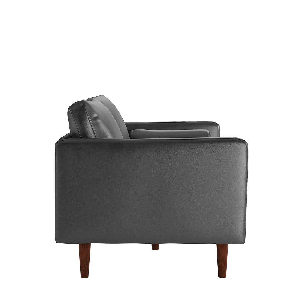 77.8 in. Square Arm Mid-Century Upholstered Faux Leather Straight Black Sofa by HomeSullivan - Image 4