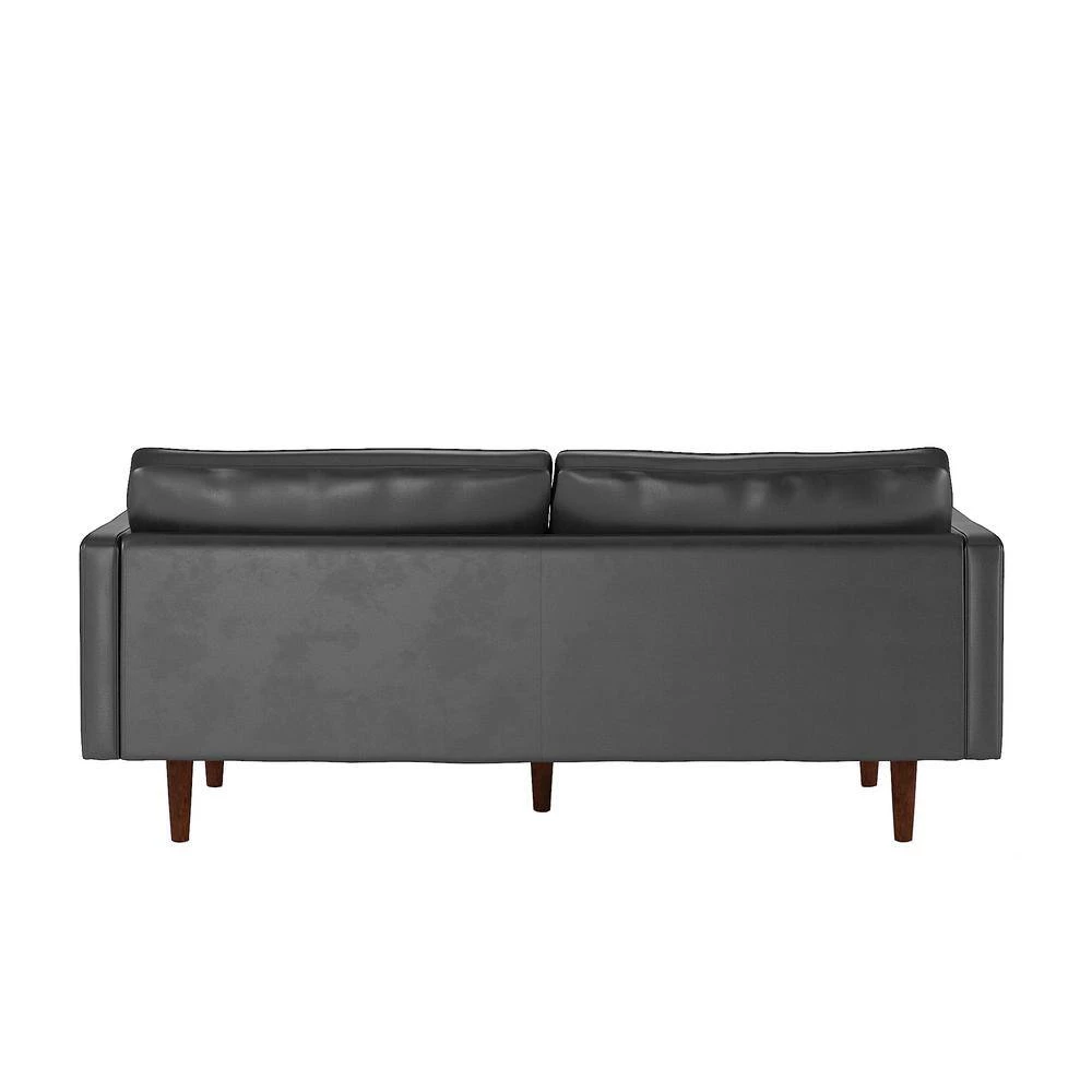 77.8 in. Square Arm Mid-Century Upholstered Faux Leather Straight Black Sofa by HomeSullivan - Image 5