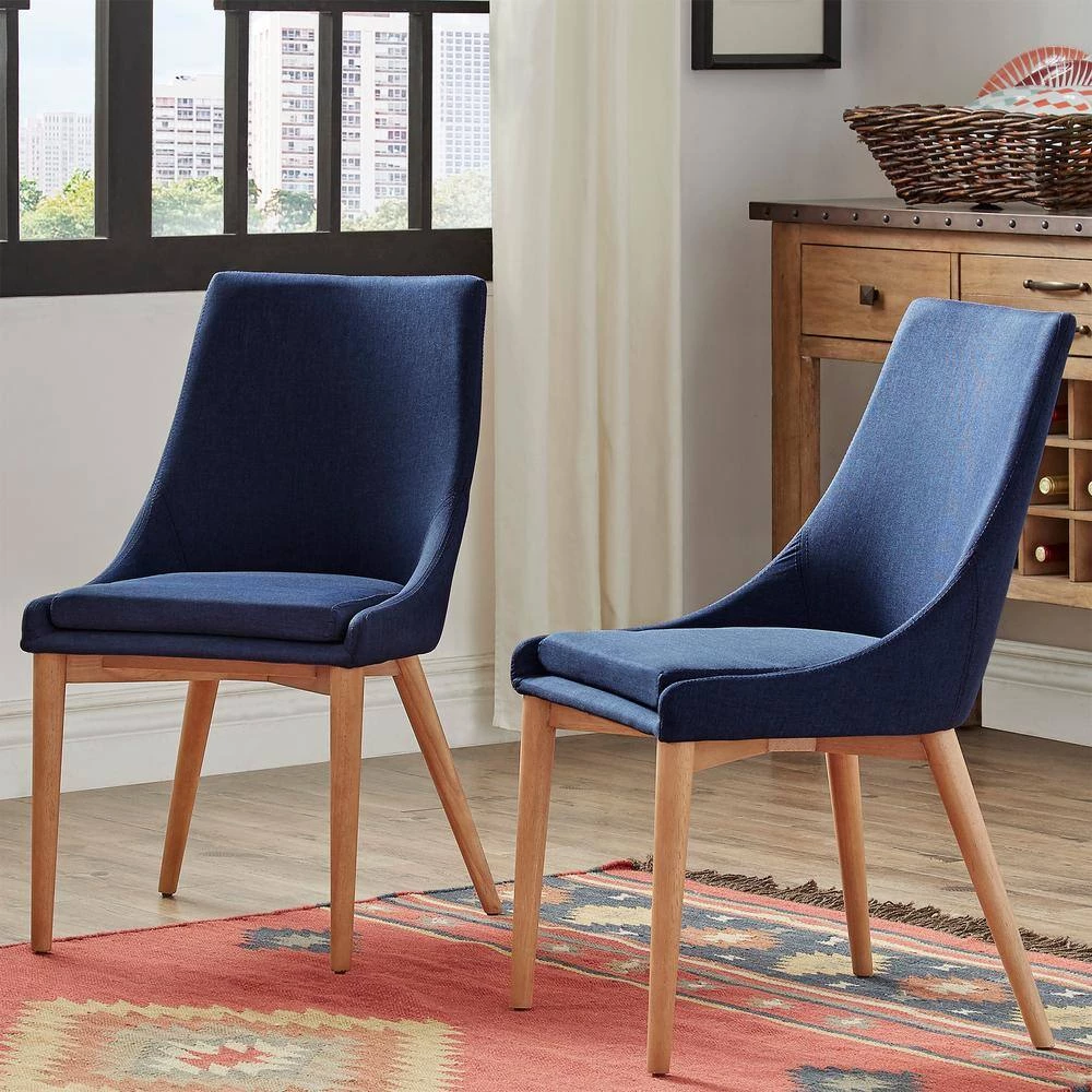 Blue Oak Barrel Back Linen Upholstered Dining Chairs (Set of 2) by HomeSullivan - Image 2
