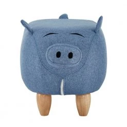 Blue Fabric Pig Animal Ottomans by HomeSullivan