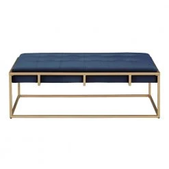 Blue Velvet Gold Button Tufted Rectangle Ottoman by HomeSullivan