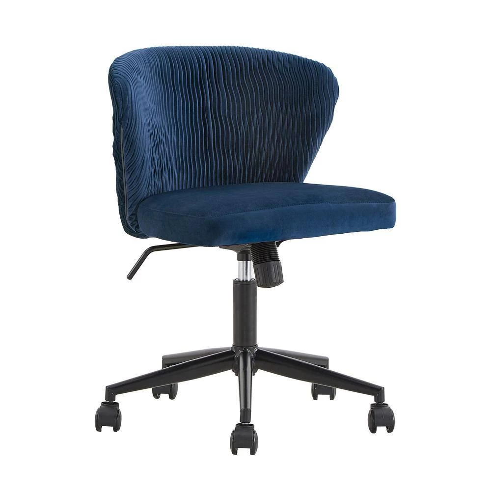 Blue Curved Back Velvet Wave Pattern Office Chair by HomeSullivan - Image 2
