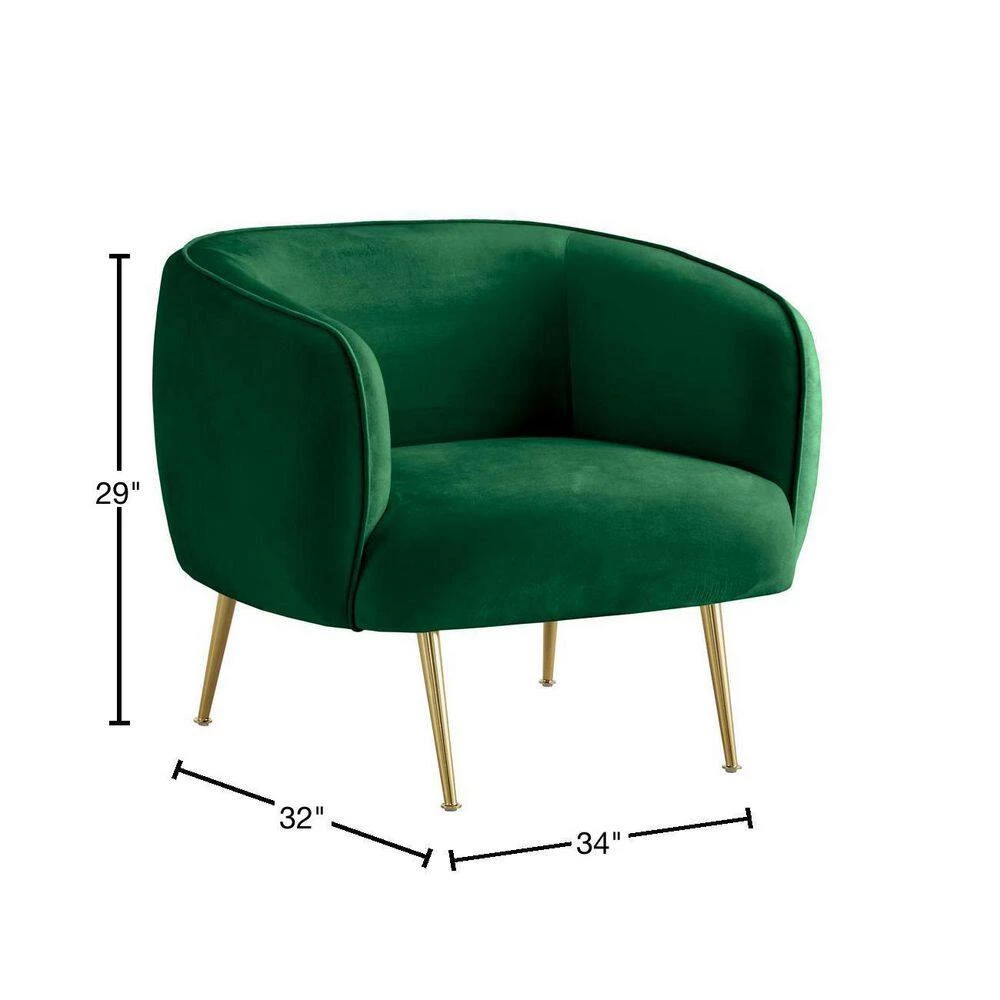 Brass Green Velvet Upholstered Accent Chair by HomeSullivan - Image 2