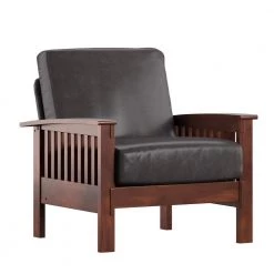 Brown Faux Leather Mission-Style Wood Accent Chair by HomeSullivan