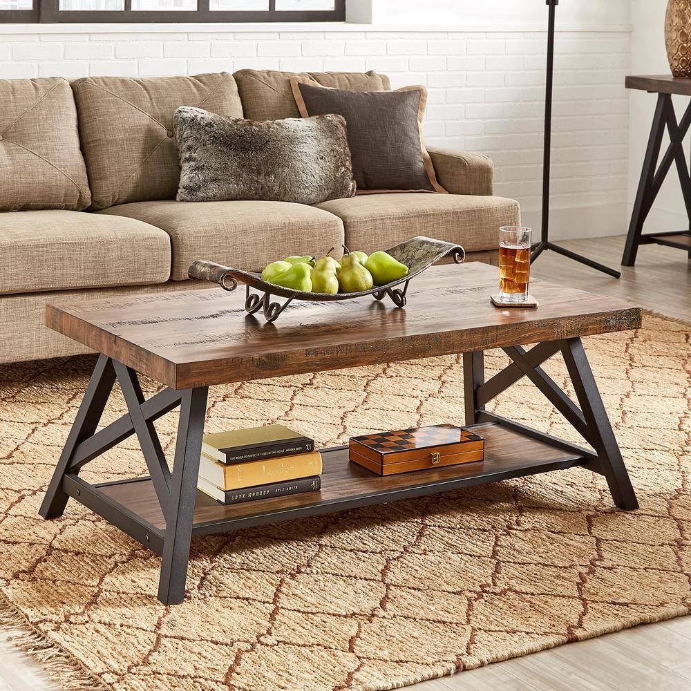 48 in. Brown Large Rectangle Wood Coffee Table with Shelf by HomeSullivan - Image 7
