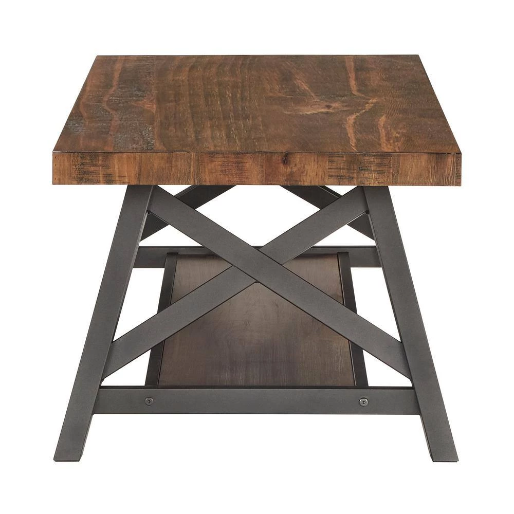 48 in. Brown Large Rectangle Wood Coffee Table with Shelf by HomeSullivan - Image 2