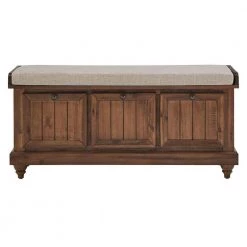 Brown Storage Bench With Linen Seat Cushion 44.01 in. W x 15.94 in. D x 20.47 in. H by HomeSullivan