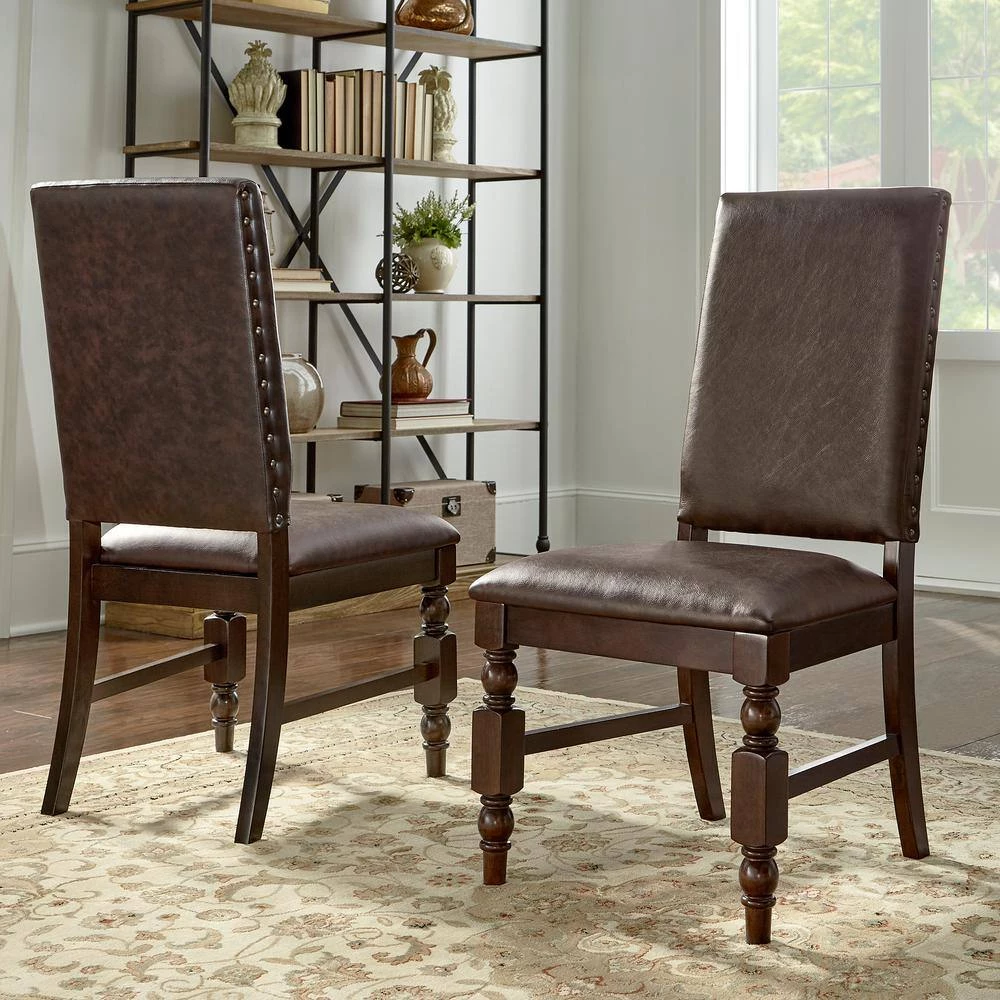 Brown Nailhead Upholstered Dining Side Chairs (Set Of 2) by HomeSullivan - Image 7
