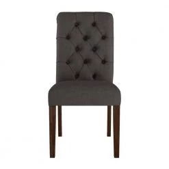 Brown Dark Grey Linen Button Tufted Dining Chair (Set of 2) by HomeSullivan