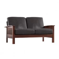 60 in. Dark Brown Vinyl Mission-Style Wood Loveseat by HomeSullivan