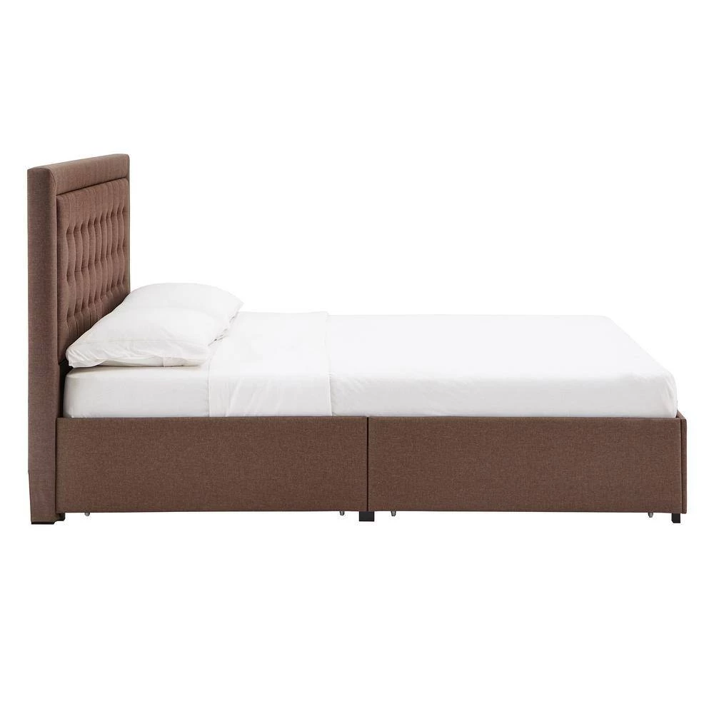 Brown Tufted Linen Headboard Storage Queen Platform Bed by HomeSullivan - Image 5