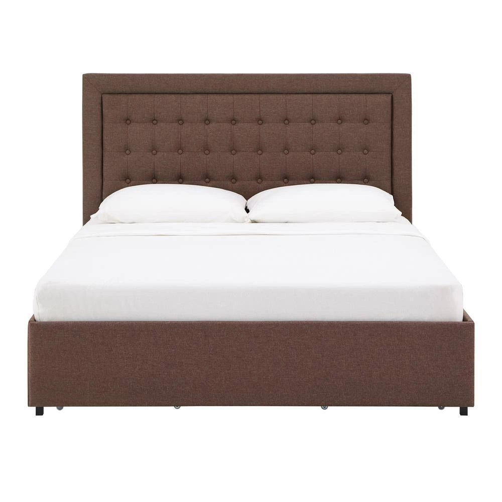 Brown Tufted Linen Headboard Storage Queen Platform Bed by HomeSullivan - Image 4