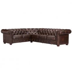 117 in. Espresso 6-Seat Bonded Leather L-Shaped Chesterfield Brown Sectional Sofa by HomeSullivan