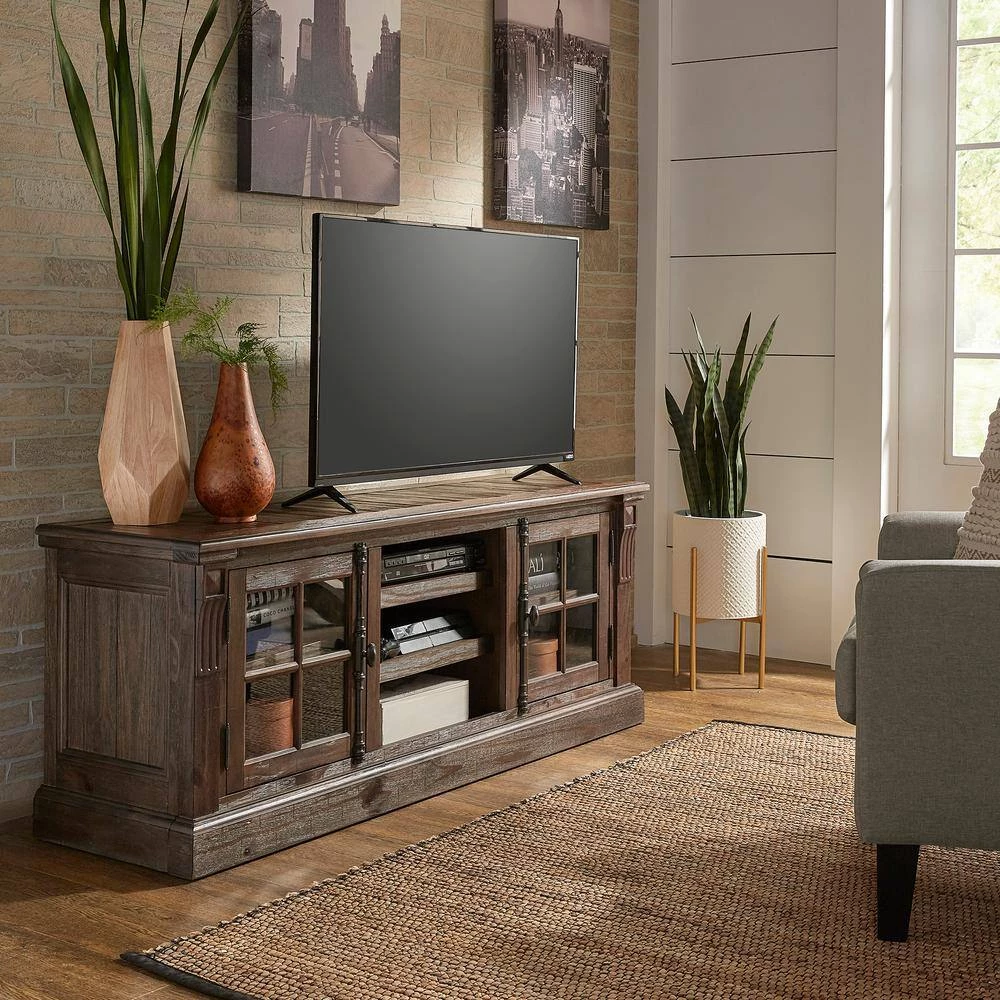 60 in. Brown Wire Brushed Finish Tv Stand by HomeSullivan - Image 9