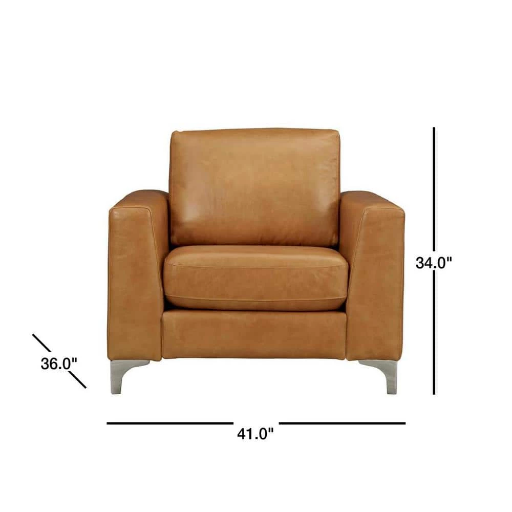 Russel Caramel Leather Arm Chair by HomeSullivan - Image 3