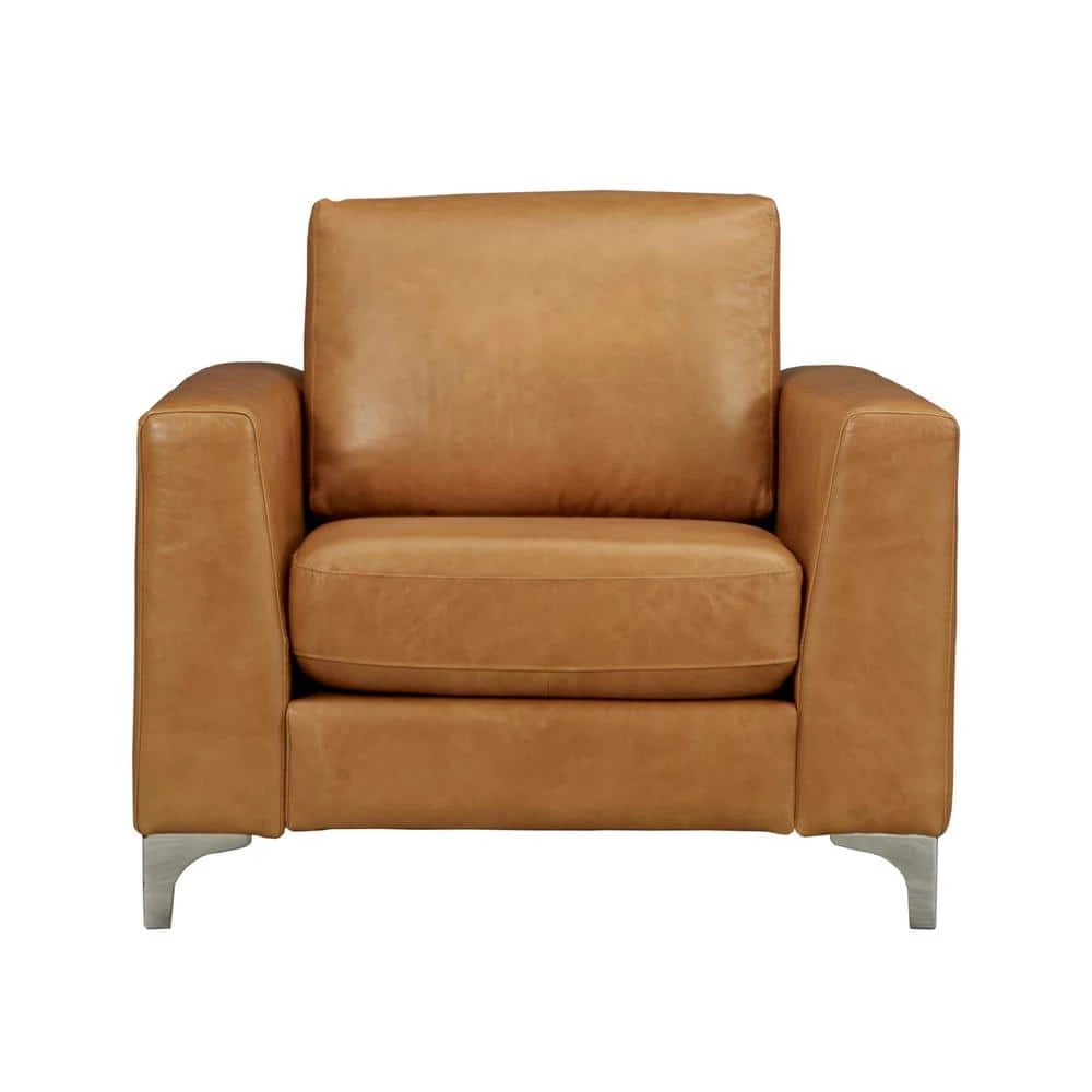 Russel Caramel Leather Arm Chair by HomeSullivan - Image 5