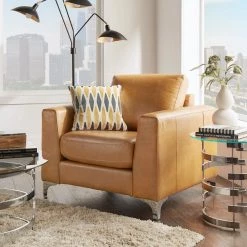 Russel Caramel Leather Arm Chair by HomeSullivan