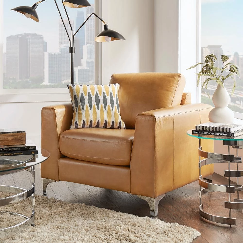 Russel Caramel Leather Arm Chair by HomeSullivan